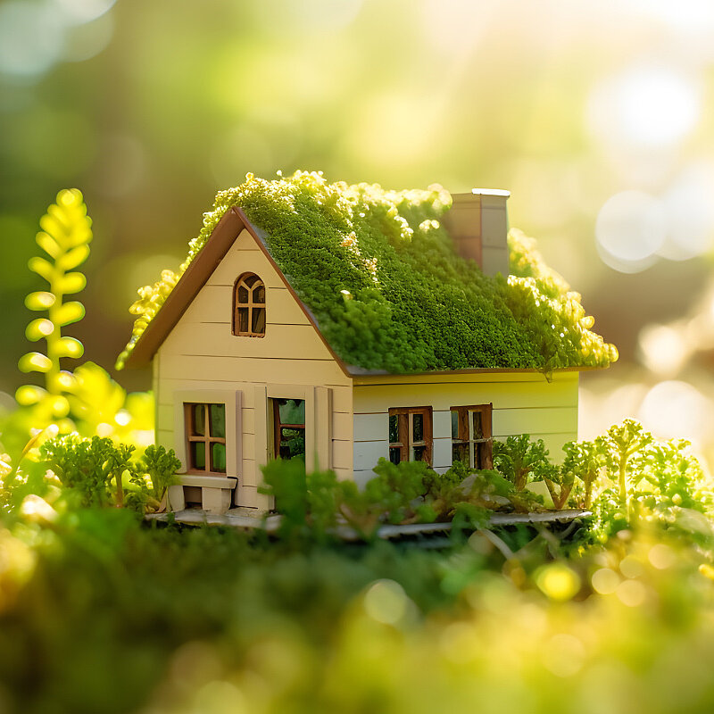 Eco House In Green Environment. Miniture House On Grass, KI-generated, sustainability , nachhaltiges renovieren , SFH