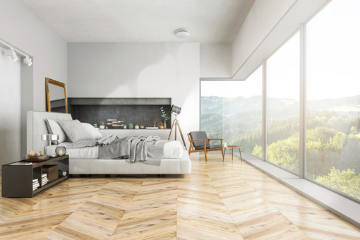 Modern Bedroom interior, with nature view, Comfo Valve Luna, retouching